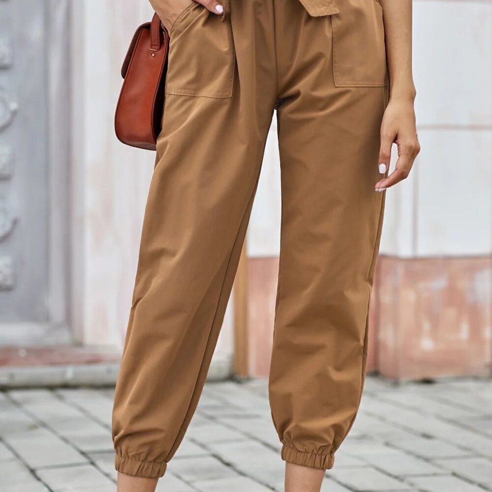 NWT Women's Brown Tie-Waist Jogger Pants - small - Picture 2 of 11